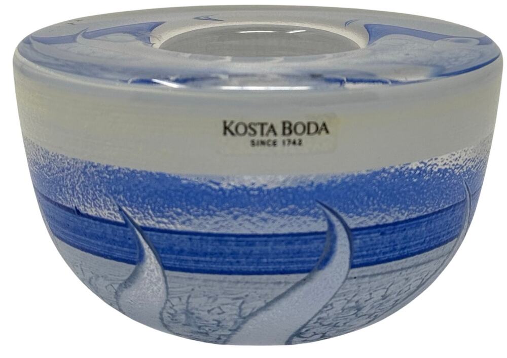 Kosta Boda Glassworks Celestial Sun Candlestick 4” Blue Glass Sweden